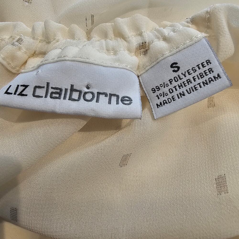 Liz Claiborne S Cream Peasant Blouse Gold Metallic Romantic Cottagecore Top - Picture 4 of 14